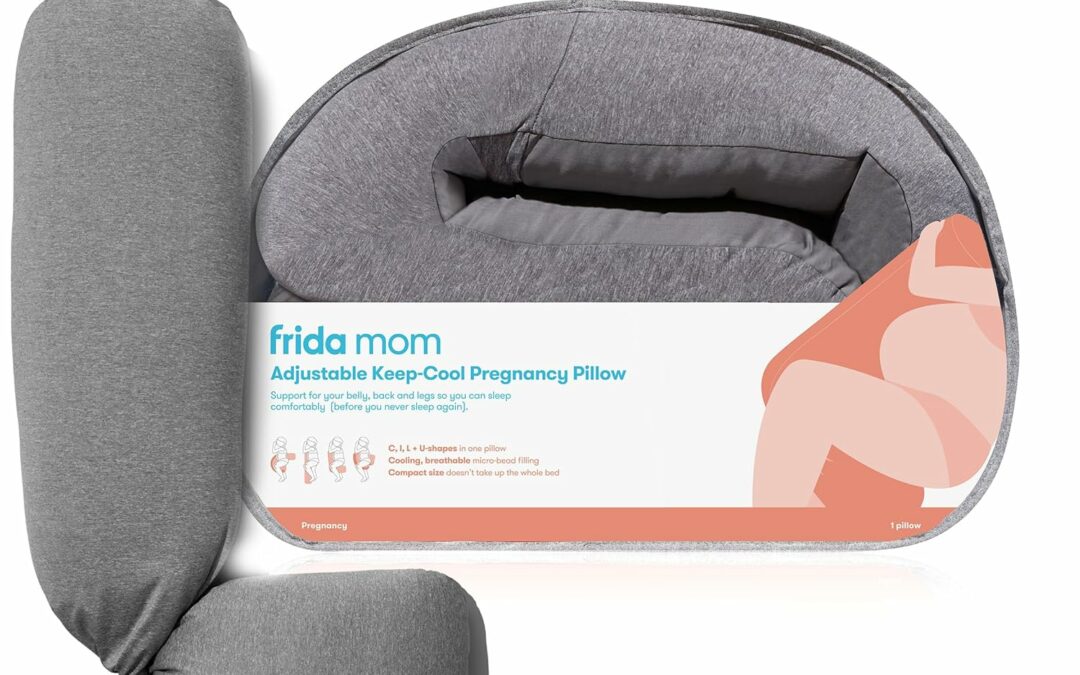 Frida Mom Pregnancy Pillow, Body Pillow, Cooling Pillow, Adjustable for Comfortable Sleep and Pregnancy Belly Support, Back Support, and Leg Support, Gray