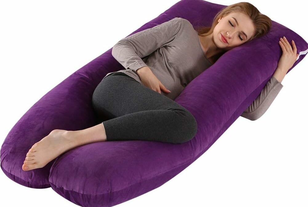 U Shaped Pregnancy Pillow, 51″ Full Body Pillow with Velvet Removable Cover, Multiple Bed Maternity Pillow for Women & Adults Sleeping Help Support Head Back Belly (U-Shaped Purple)