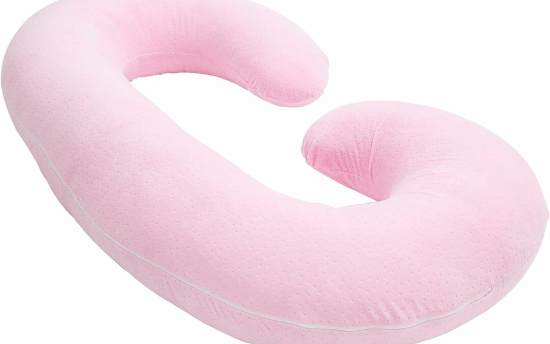 C Shaped Pregnancy Pillow Cover, Breathable Velour Replacement Maternity Pillow Case with Zipper, Cover Only (Pink)