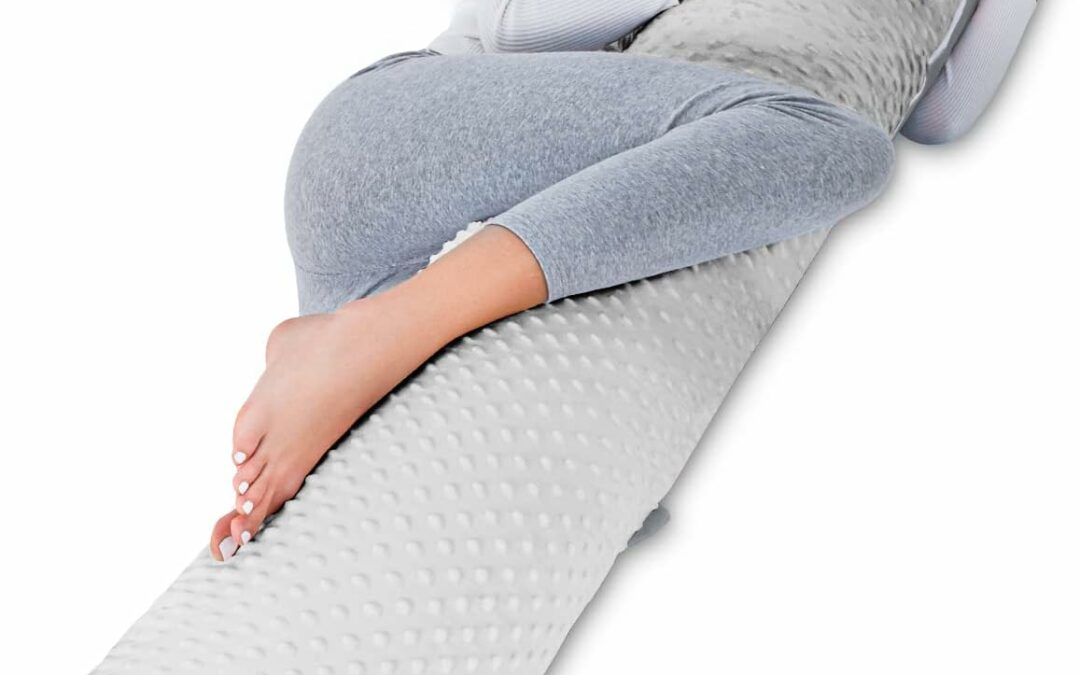 AngQi Body Pregnancy Pillow,L-Shaped Pregnancy Pillow for Side Sleepers,Maternity Body Pillow with Minky Dot & Velvet Cover, Dot White & Gray