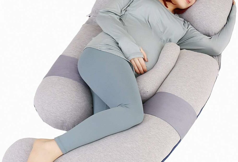 MOON PINE 60 inch Pregnancy Pillow, Detachable U Shape Full Body Pillow for Maternity Support, Sleeping Pillow for Pregnant Women (Grey&Blue-Velvet&Jersey)