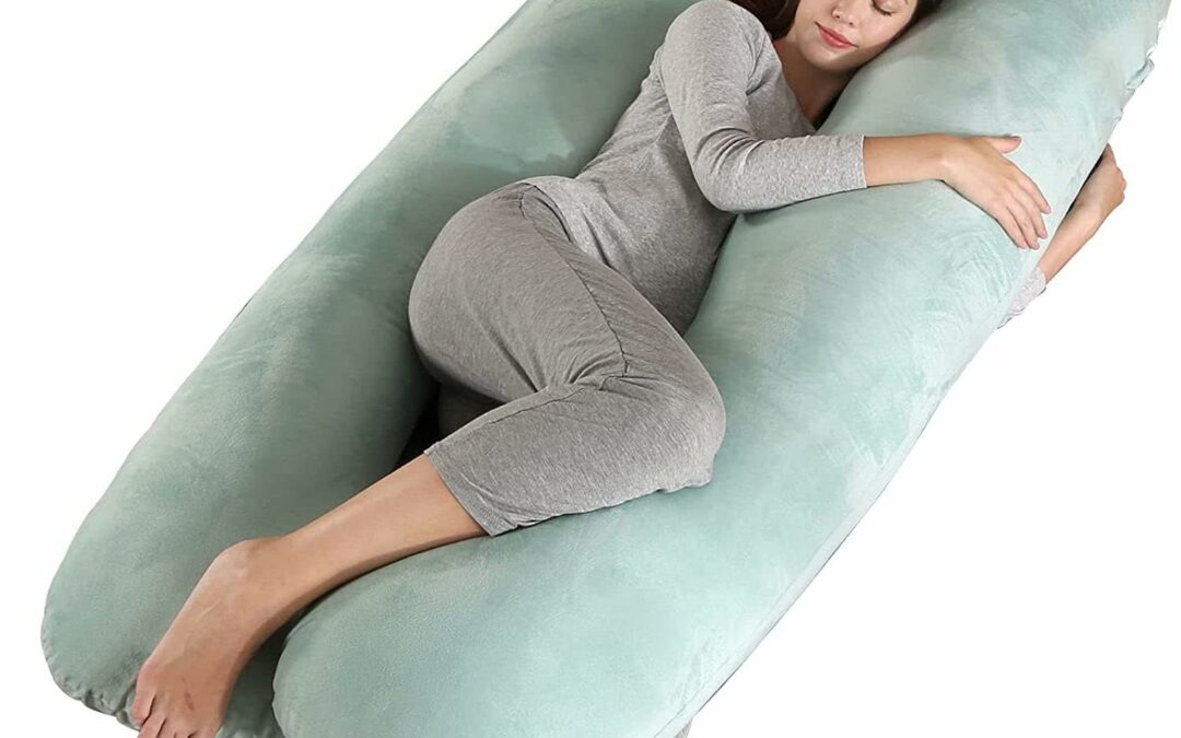 Amagoing 55 inches Pregnancy Pillows for Sleeping, U Shaped Maternity Full Body Pillow for Pregnant Women with Hip, Leg, Back, Belly Support, Washable Velvet Cover Included (Mint Green)