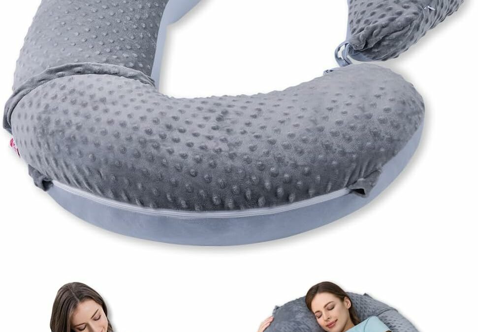 Meiz Pregnancy Pillows, Detachable Pregnancy Pillows for Sleeping, with Pregnancy Wedge Pillows for More Support, with Adjustable Straps & Cooling Jersey & Velvet Cover, Grey & Blue