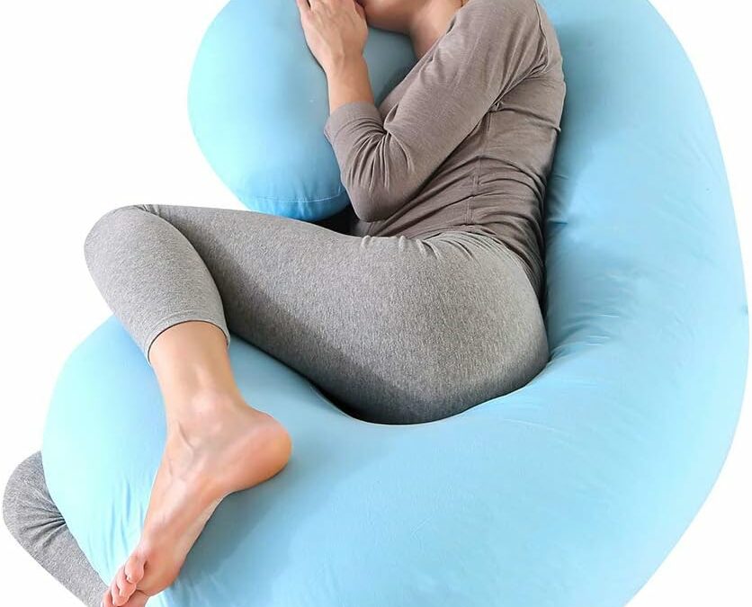 CDEN Pregnancy Pillow, C Shaped Full Body Pillow 52″, Maternity Pillow Support for Back, Legs, Neck, HIPS for Pregnant Women with Removable Washable Jersey Cover(LIGHTBLUE)