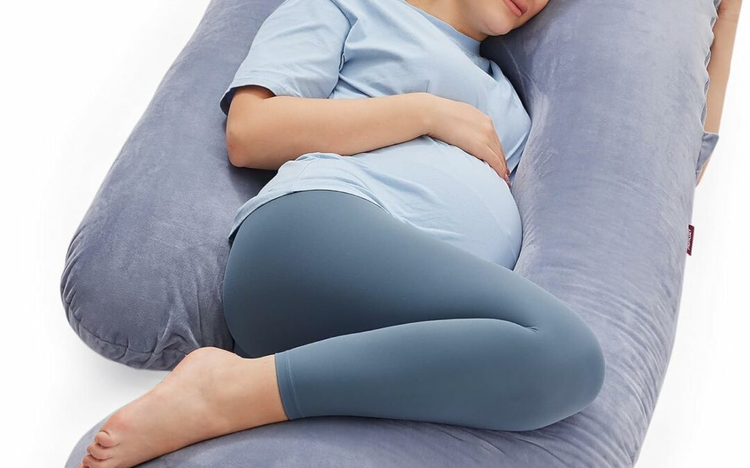 Momcozy U Shaped Pregnancy Pillow 57 Inch, Ergonomic Design for Belly and Hip Support, with Removable Washable Cover