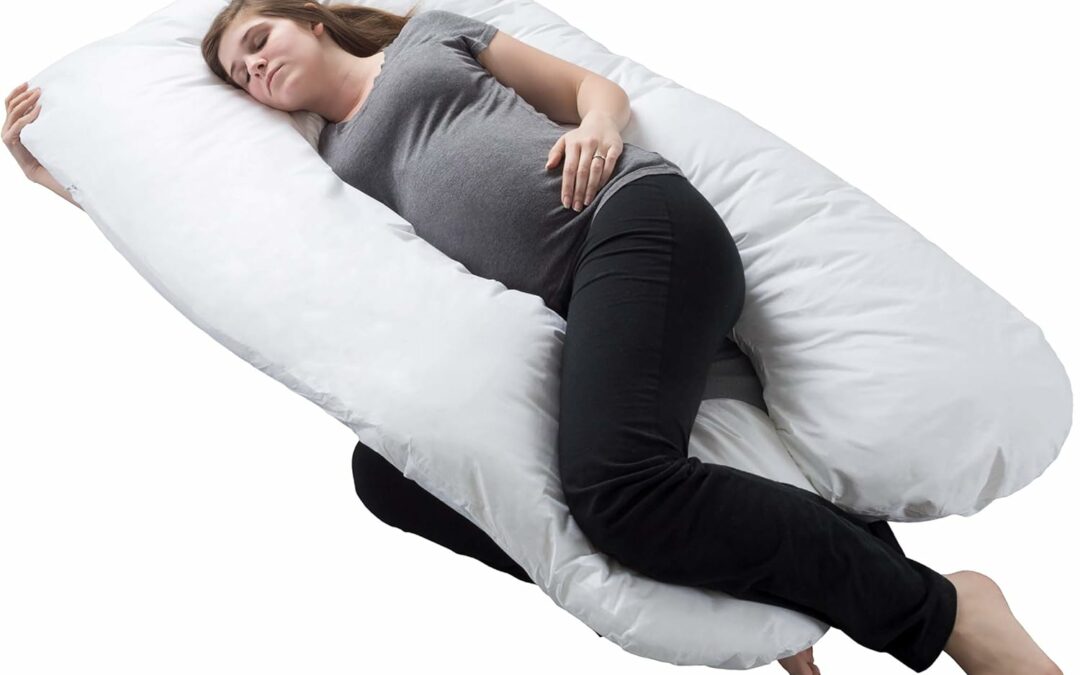 Bluestone, Back Pregnancy 60” Full Body Maternity Pillow with Contoured U-Shape for Comfort, Alignment, and Support in Bed or Nursing, 60 x 35 x 7, White