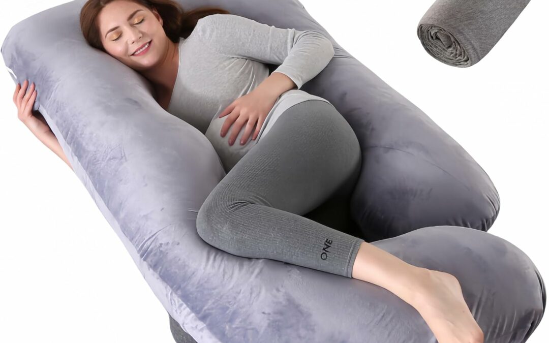 U-Shape Pregnancy Pillow for Sleeping – Dark Grey Full Body Pillow with Velet Cover – Include Extra Cooling Cover – Comfort for Sleeping & Pregnancy Care – Extra Large Maternity Pillow