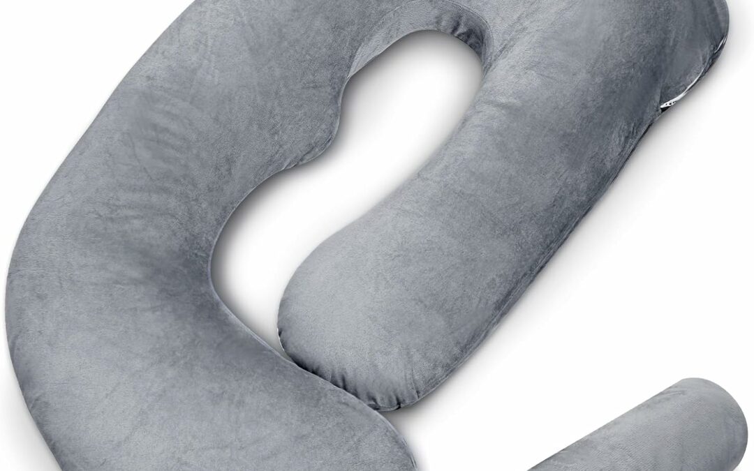 Pregnancy Pillow Cover J-shaped Replacement Pillowcase(Cover Only), Soft Full Body Pillow Case for Maternity Pillows, Provides Sleep and Pregnancy Support, 100% Velvet with Zipper, Universal Fit, Grey