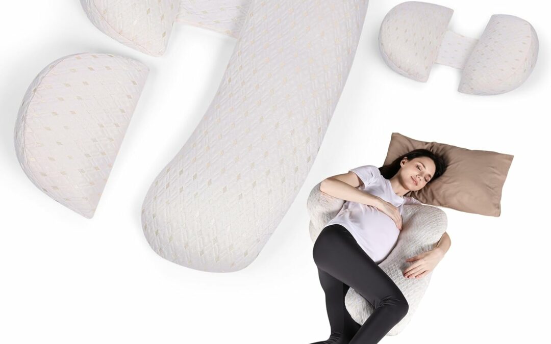 Cooling Pregnancy Pillow – J Shaped Body Pillow Support for Back, Belly, and Hip Pain Relief | Breathable, Skin Friendly Fabric